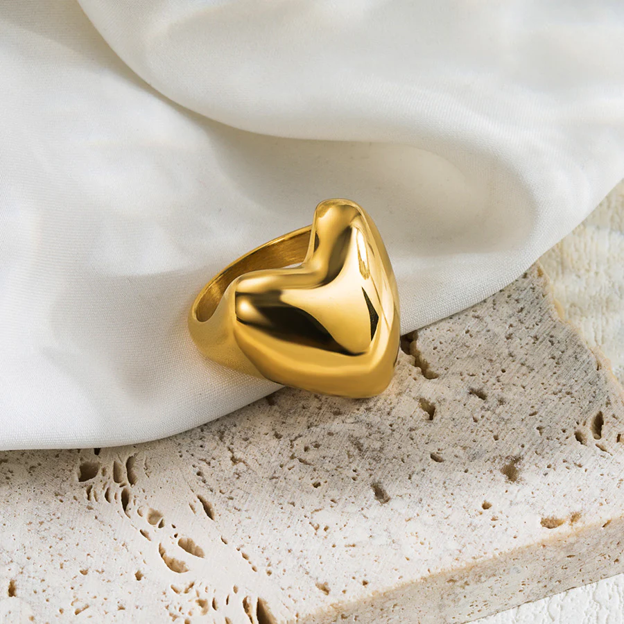18K Gold Vermeil Heart Statement Ring | Demi-Fine Anti-Tarnish Jewellery for Women - Image 3