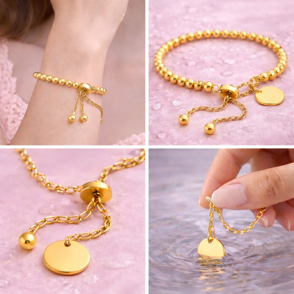 24K Gold-Plated Ball Chain Charm Bracelet – Perfect for Daily Wear | Tvayi - Image 3