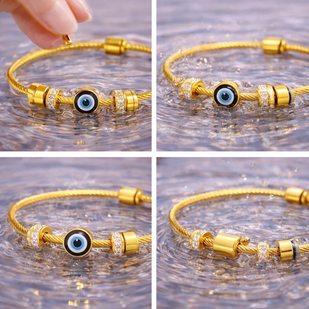 Aurelia Shield – Gold Plated Evil Eye Bracelet for Women | Demi-Fine Jewellery - Image 3