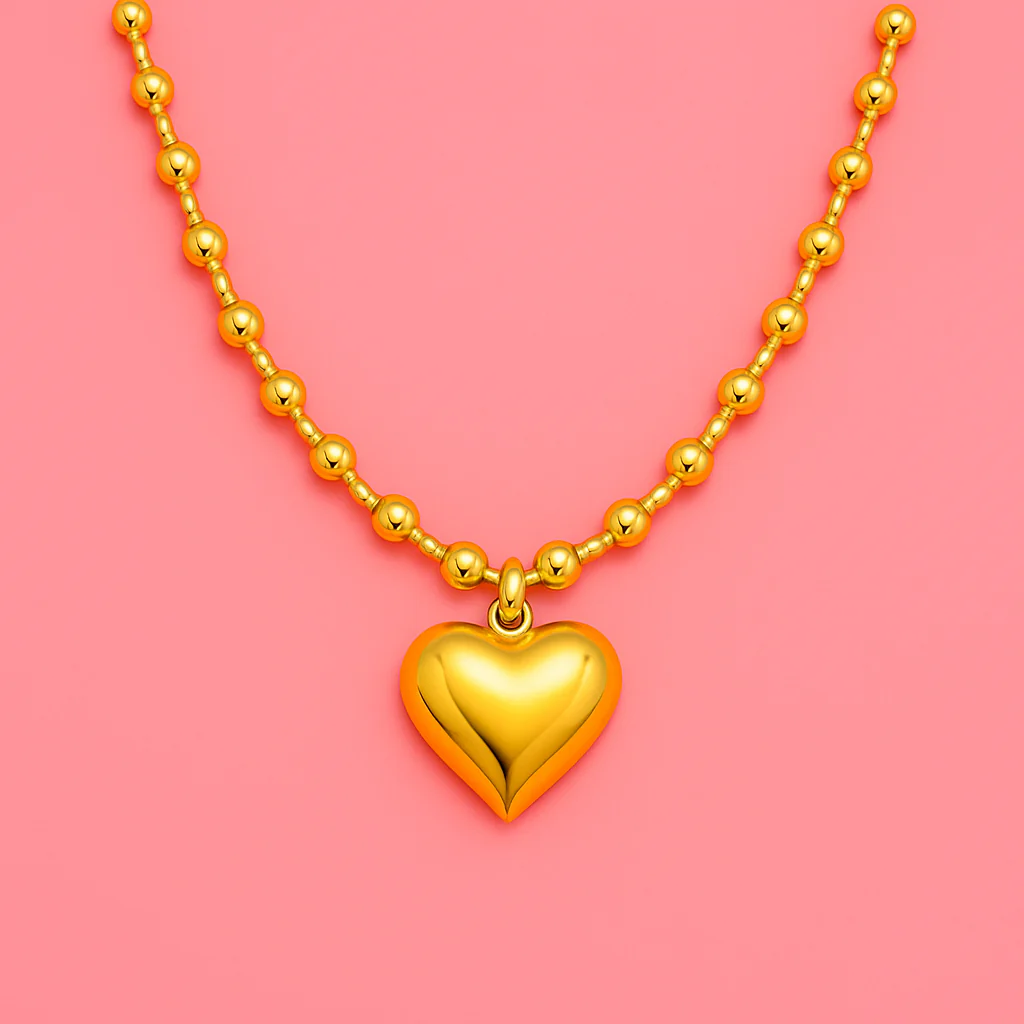Demifine Jewellery Bold Heart Beaded Necklace | 18K Gold Plated - Image 3