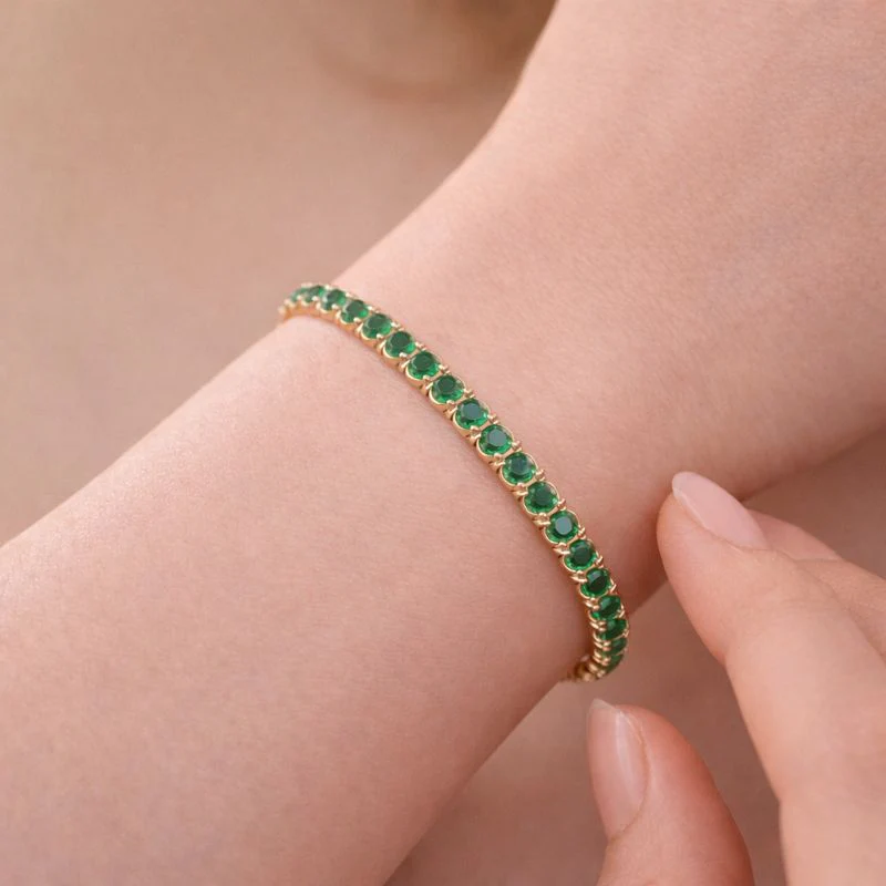 Emerald Aura Tennis Bracelet – Silver-Tone Demi-Fine Jewellery for Women - Image 3