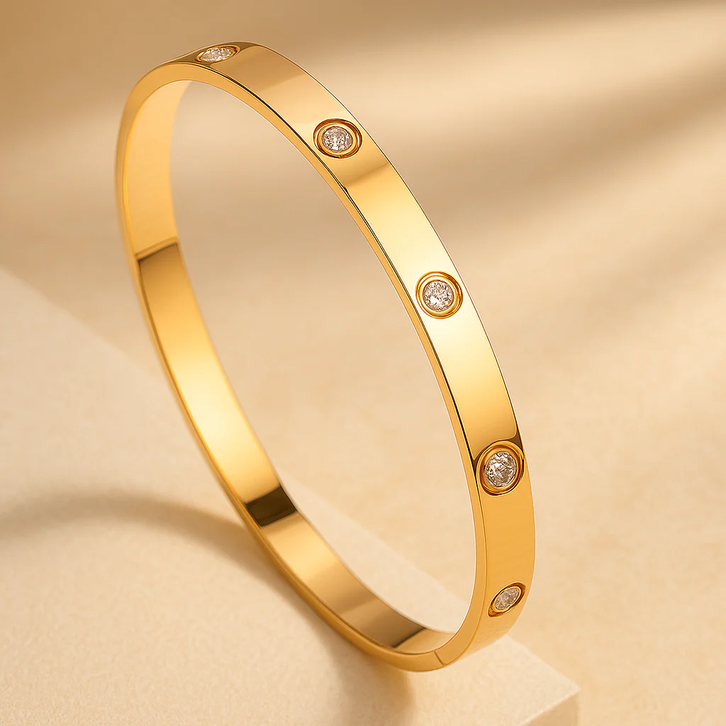 Gold Vermeil Bangle with Sparkling Stones – Demi-Fine Anti-Tarnish Jewellery - Image 4