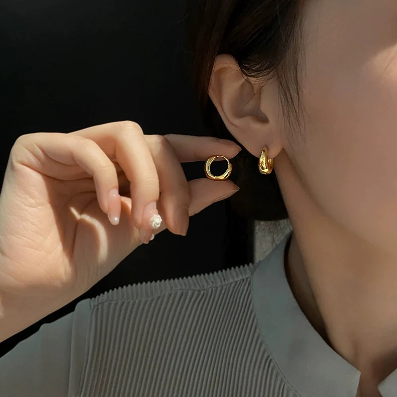 Minimal Gold Hoop Earrings for Women | 18K Gold Plated Demi-Fine Jewellery - Image 4