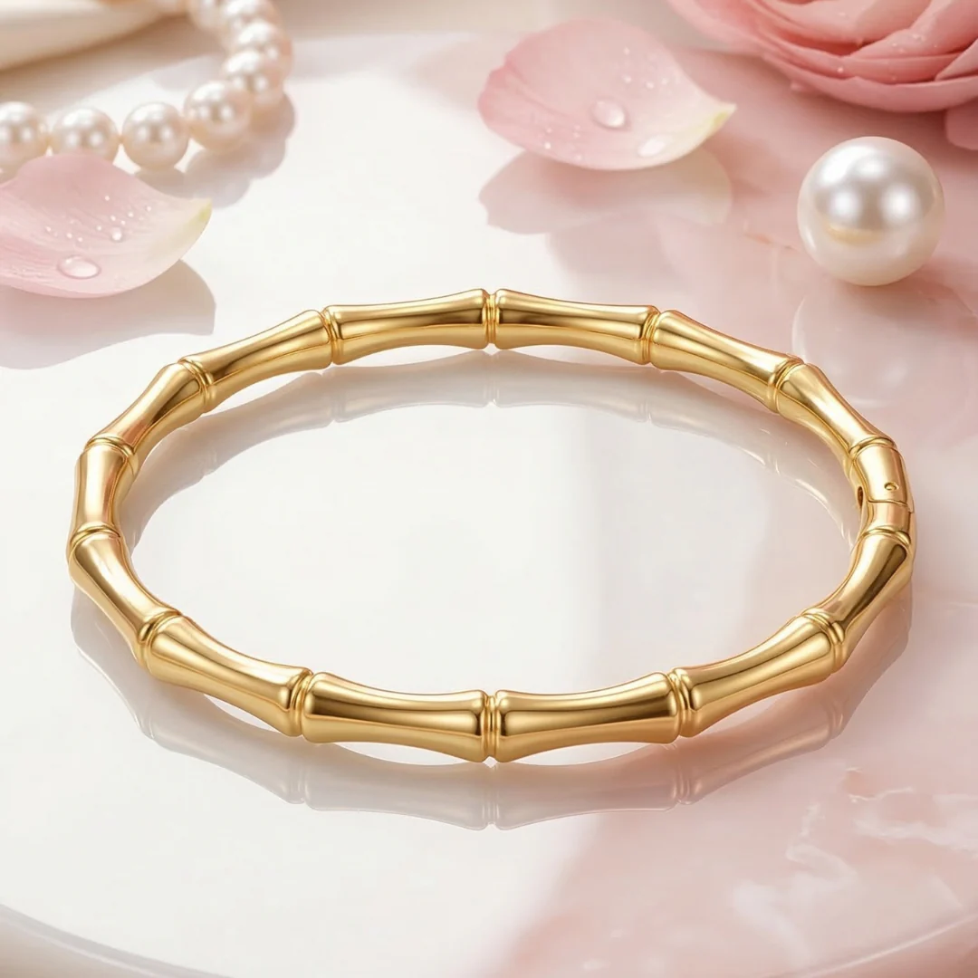gold-plated bamboo style cuff bracelet - Image 3