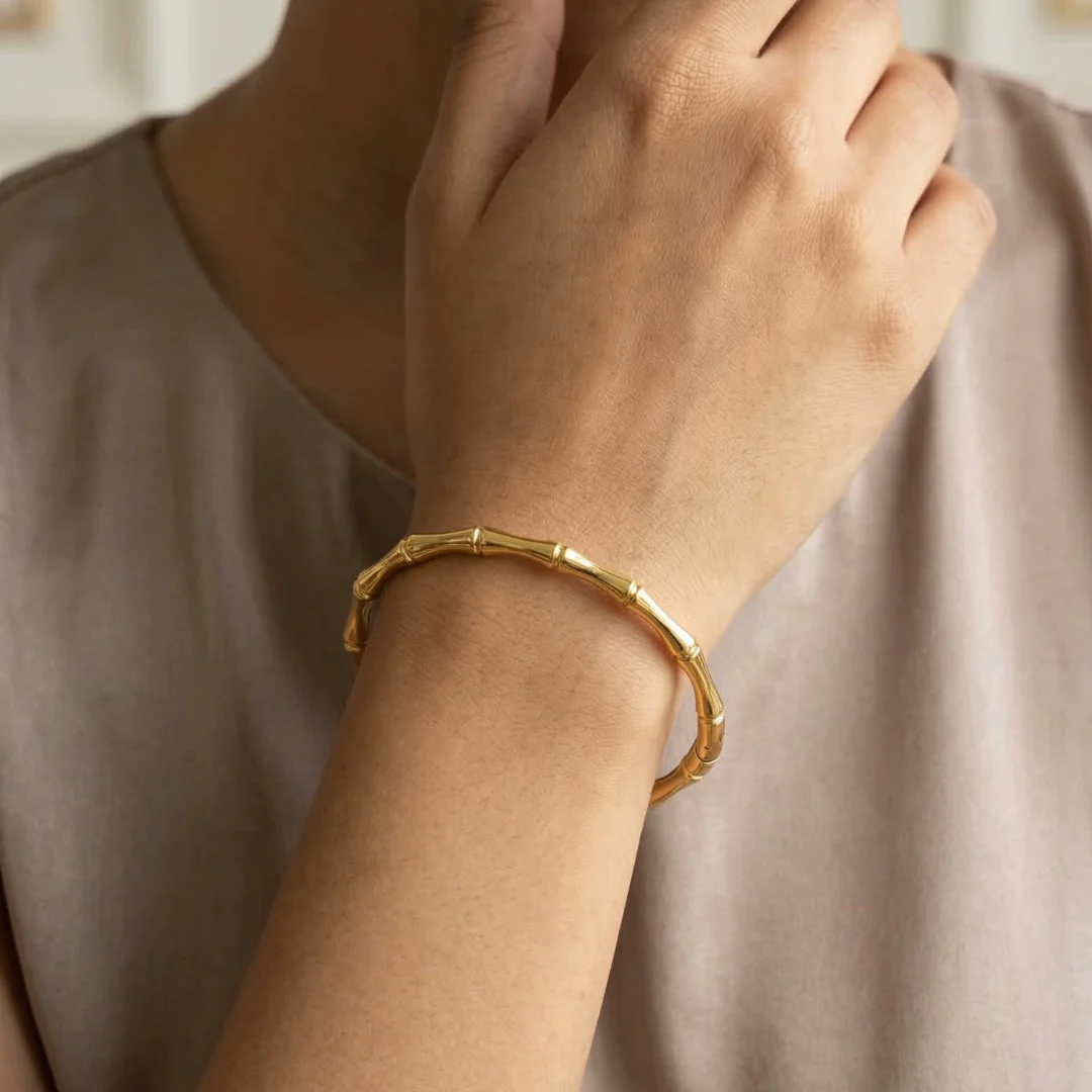 gold-plated bamboo style cuff bracelet - Image 4
