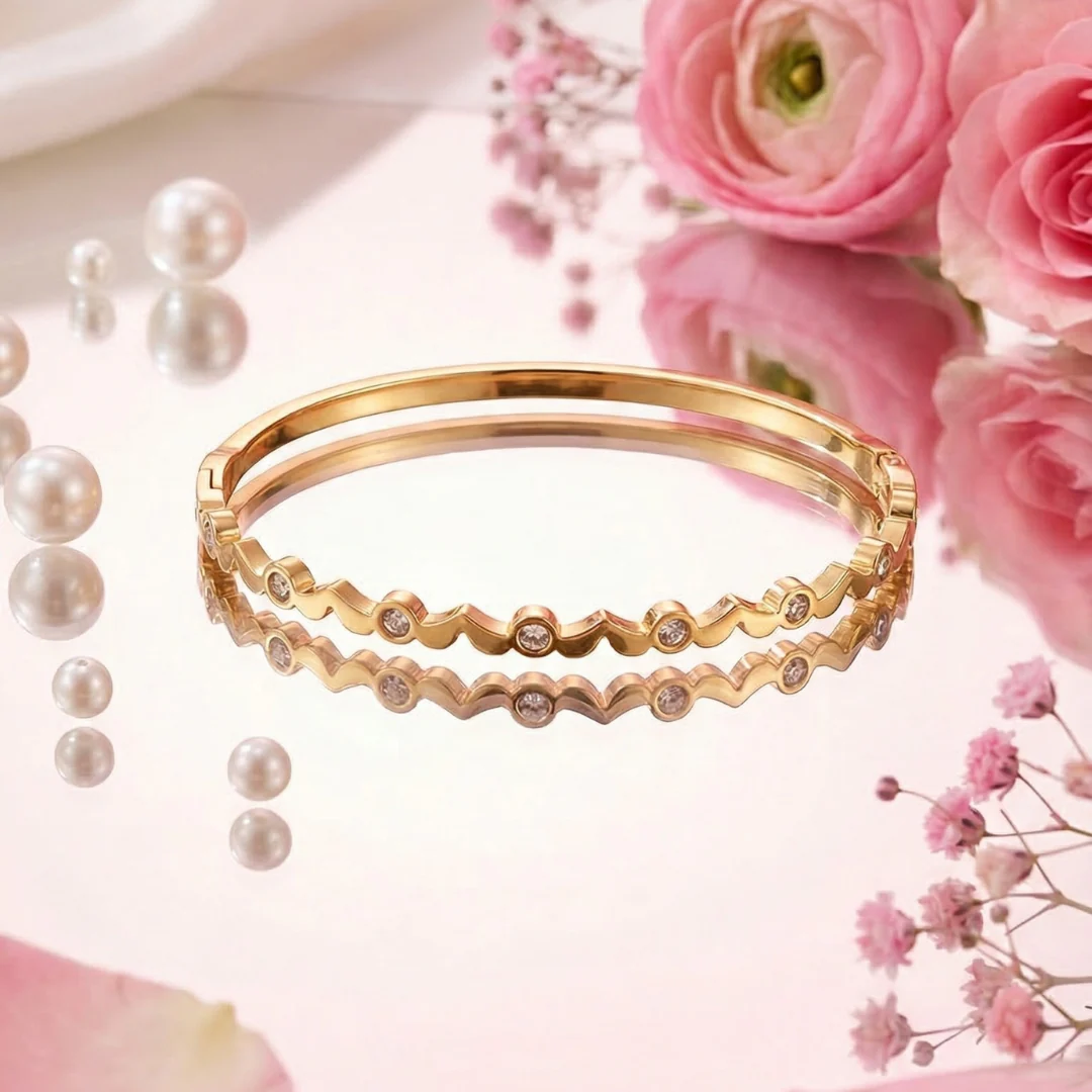 gold-plated bangle bracelet studded - Image 3