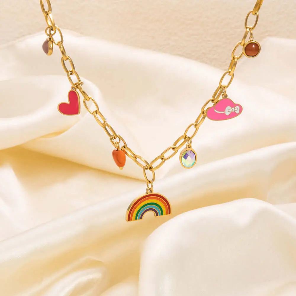Golden Rainbow & Hearts Charm Necklace - Image 3