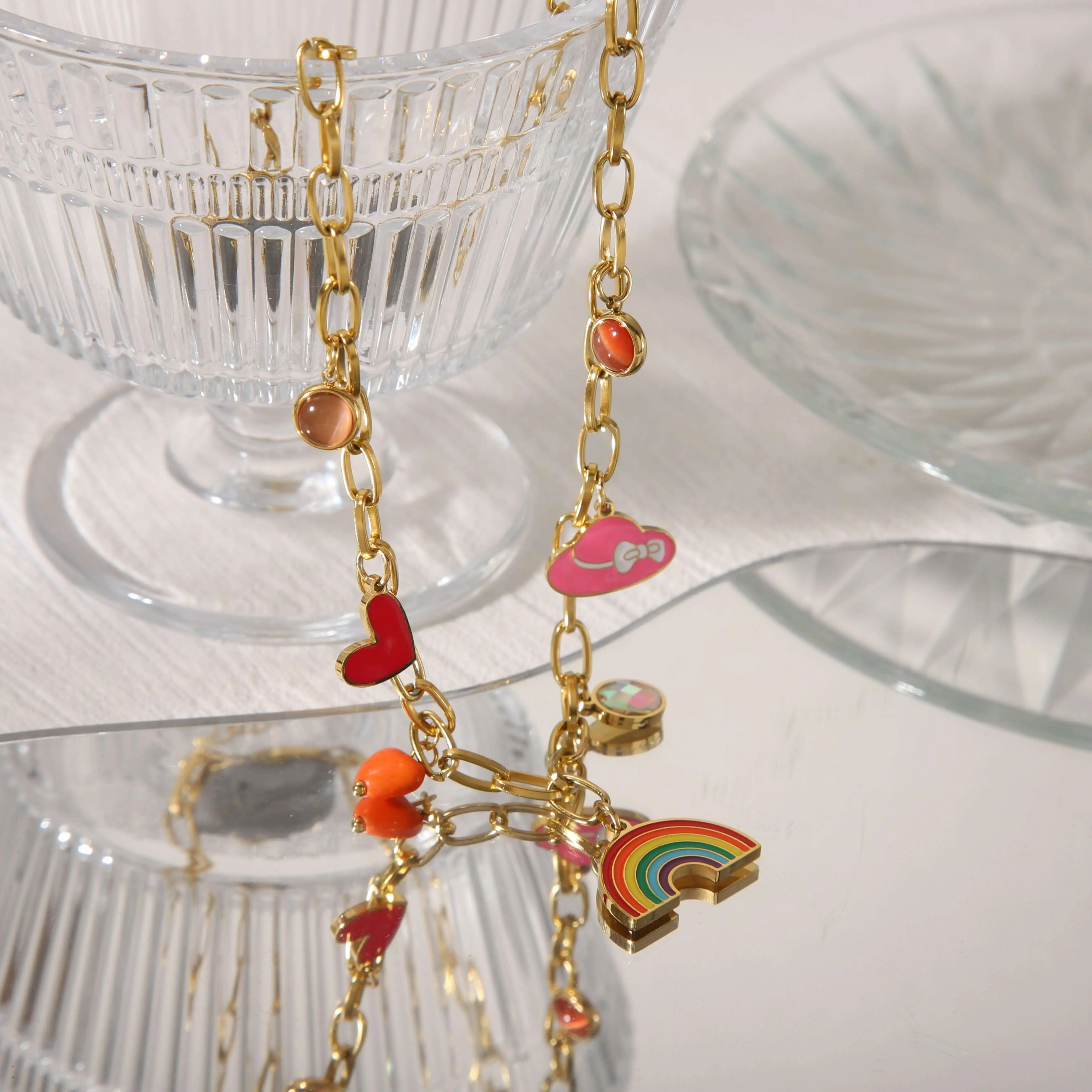 Golden Rainbow & Hearts Charm Necklace - Image 4