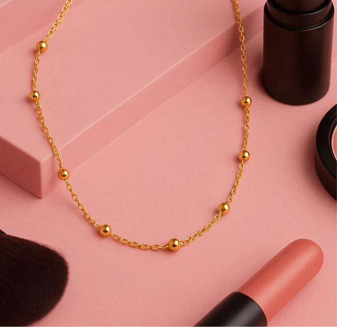 Minimal Gold Bead Chain Necklace | 18K Gold Vermeil Demi-Fine Jewellery - Image 4