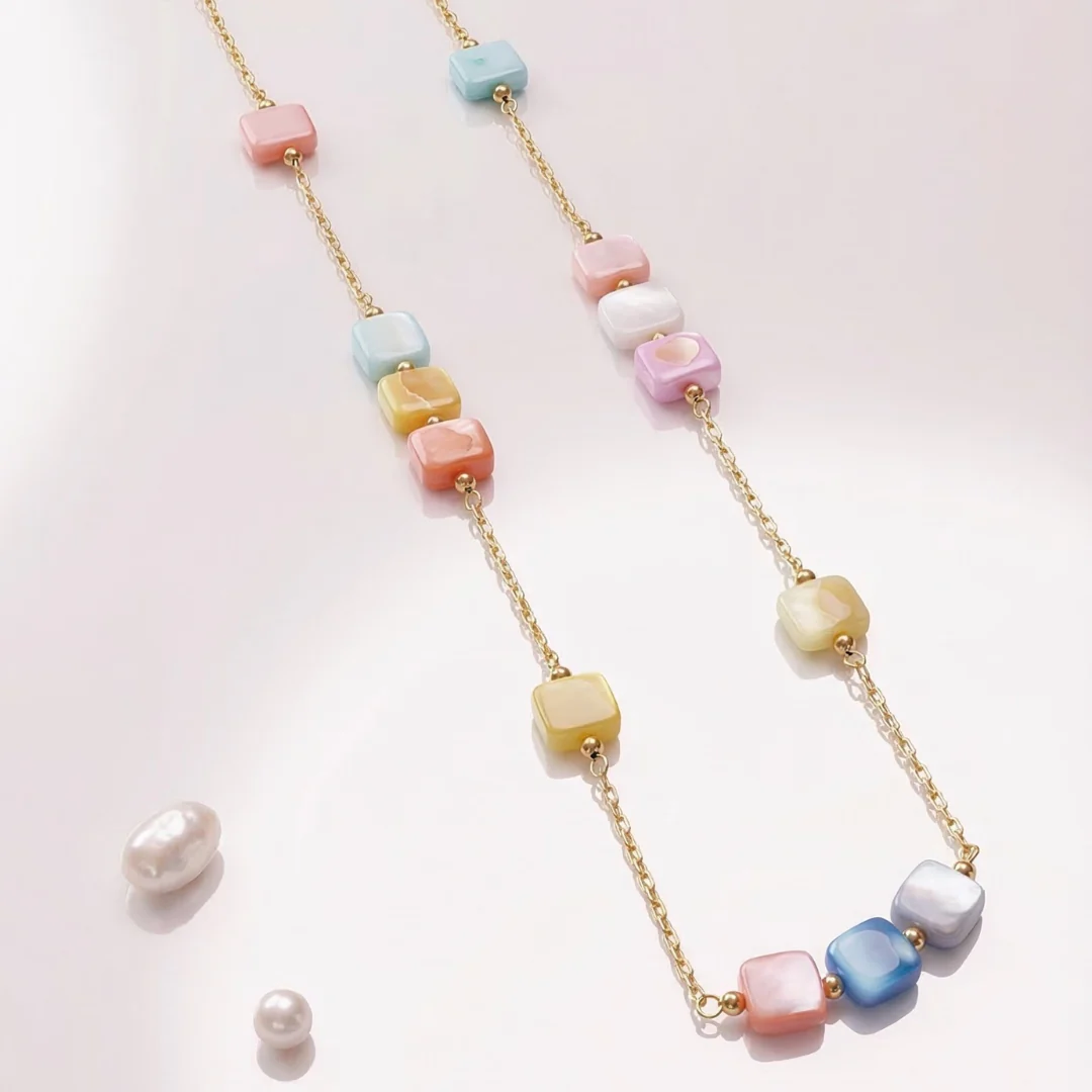 Multi-color gemstone gold plated chain necklace - Image 3