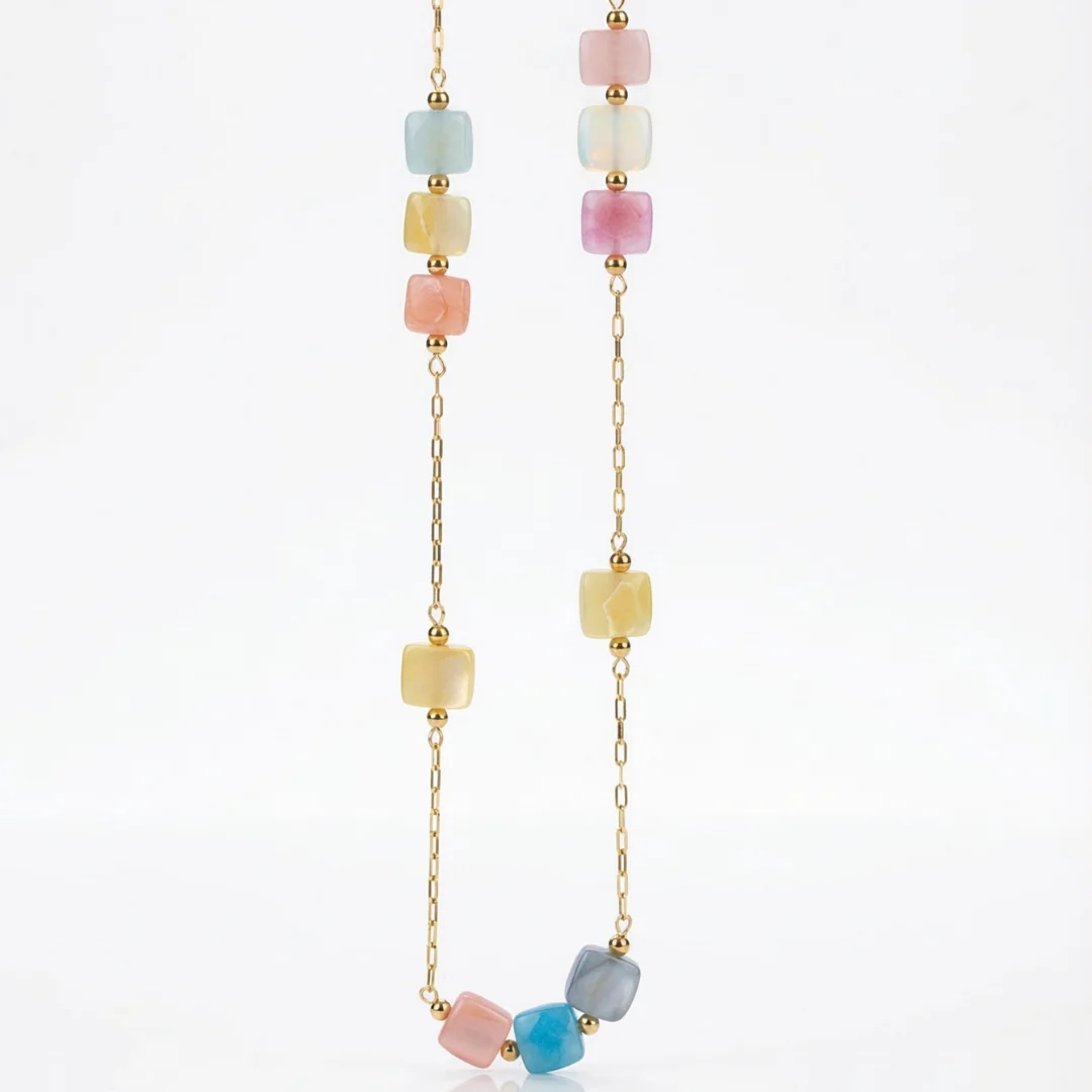 Multi-color gemstone gold plated chain necklace - Image 4