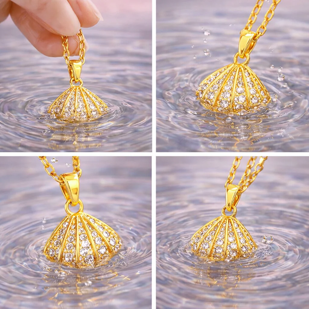 Seashell Pendant Necklace – 18K Gold Plated with CZ Crystals | Demi-Fine Jewellery - Image 3