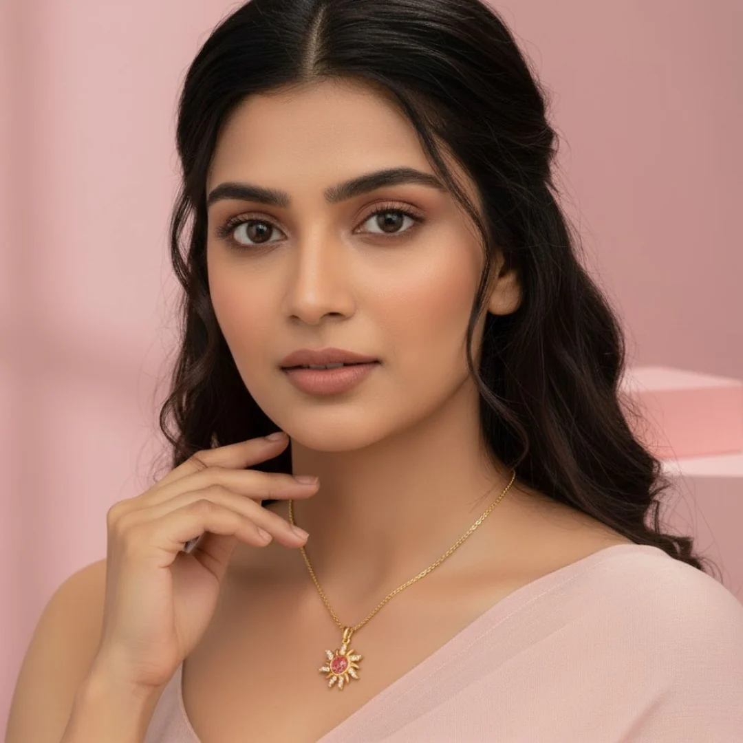 Sunburst Pendant Necklace – Coral Glow Demi-Fine Anti-Tarnish Jewellery - Image 3