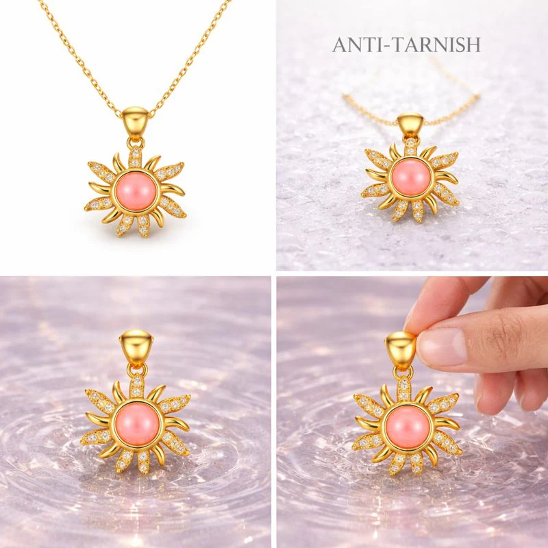 Sunburst Pendant Necklace – Coral Glow Demi-Fine Anti-Tarnish Jewellery - Image 4